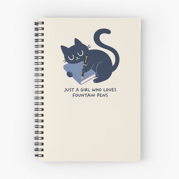 Item preview, Just A Girl Who Loves Fountain Pens - Cute Sleeping Black Cat & Journal Art designed and sold by Graphicarium Shop.