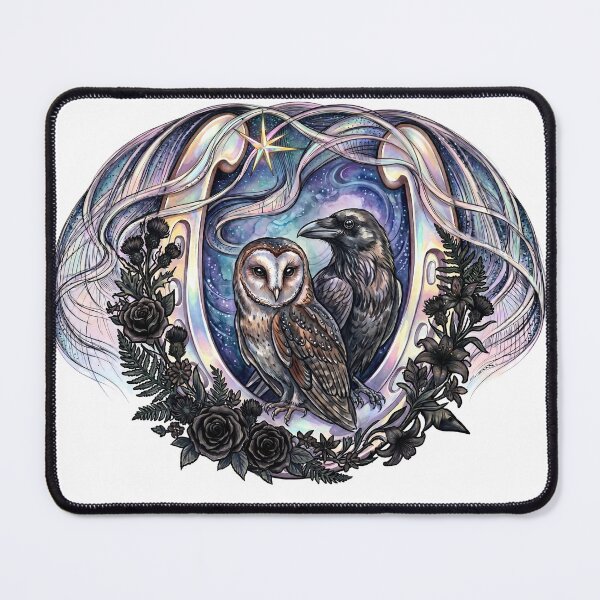 Item preview, Whimsical raven and owl Horseshoe Clipart designed and sold by Mnrrstudio.