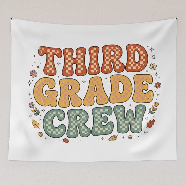 Item preview, Retro Third Grade Crew Groovy Checkered Fall Teacher Shirt designed and sold by Yellowriversss.