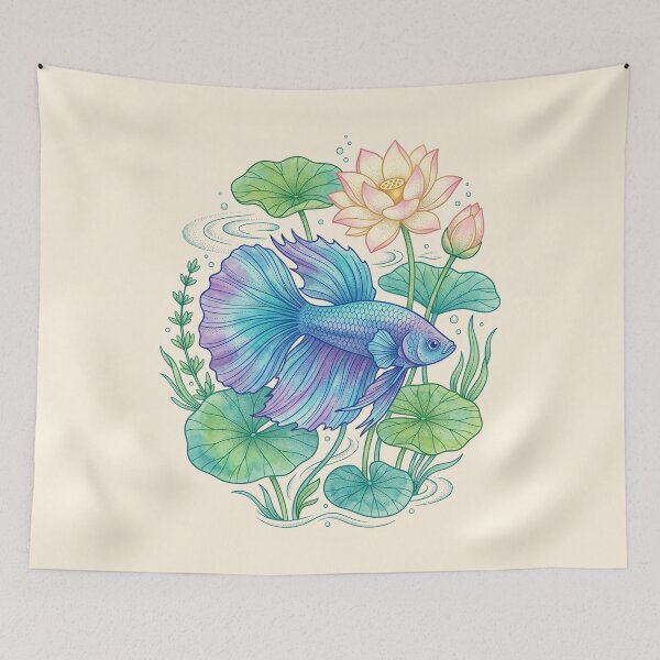 Item preview, Watercolor Betta Among Lotus designed and sold by Aureluxe.