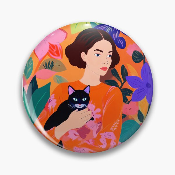 Item preview, Vibrant Woman Holding Black Cat Colorful Floral Art designed and sold by store52.