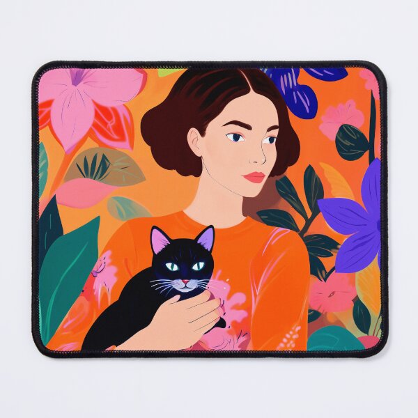Item preview, Vibrant Woman Holding Black Cat Colorful Floral Art designed and sold by store52.