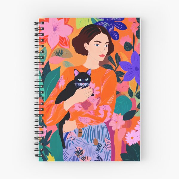 Item preview, Vibrant Woman Holding Black Cat Colorful Floral Art designed and sold by store52.