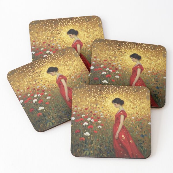 Item preview, Woman in Red Gown Amidst Poppies, Klimt Style designed and sold by Lucia Amaris Art.