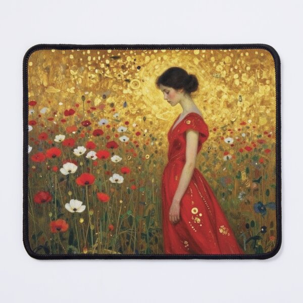 Item preview, Woman in Red Gown Amidst Poppies, Klimt Style designed and sold by Lucia Amaris Art.