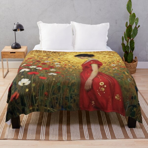 Item preview, Woman in Red Gown Amidst Poppies, Klimt Style designed and sold by Lucia Amaris Art.