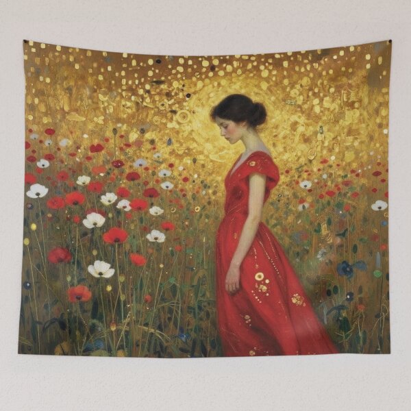 Item preview, Woman in Red Gown Amidst Poppies, Klimt Style designed and sold by Lucia Amaris Art.
