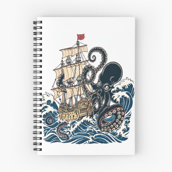 Item preview, Vintage Kraken Battle Sailing Ship | Traditional Nautical Tattoo designed and sold by Mythic Tide.
