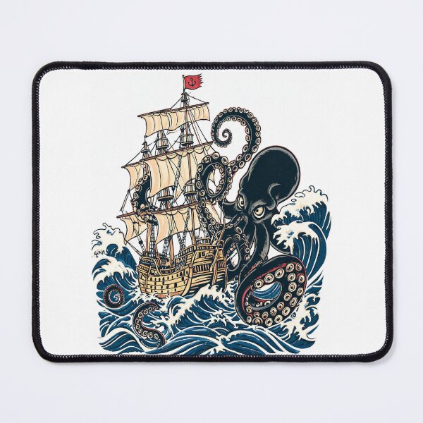 Item preview, Vintage Kraken Battle Sailing Ship | Traditional Nautical Tattoo designed and sold by Mythic Tide.