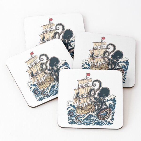 Item preview, Vintage Kraken Battle Sailing Ship | Traditional Nautical Tattoo designed and sold by Mythic Tide.