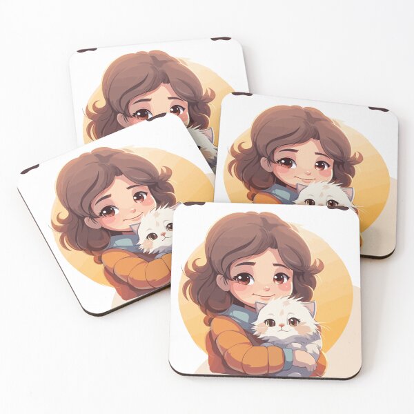 Item preview, Cute Girl Hugging Fluffy White Cat | Kawaii Cat Lover Anime Style Illustration designed and sold by Rohinirohi029.