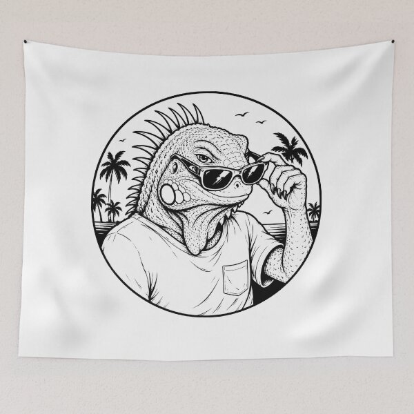 Item preview, Cool Tropical Iguana Wearing Sunglasses – Black and White Line Art designed and sold by OG-CONTROL-P.