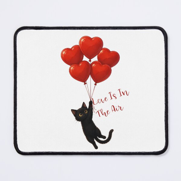 Item preview, Love Is In The Air – Cute Black Cat with Heart Balloons Valentine Design designed and sold by BlackCat Vibe.