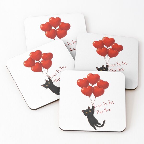 Item preview, Love Is In The Air – Cute Black Cat with Heart Balloons Valentine Design designed and sold by BlackCat Vibe.