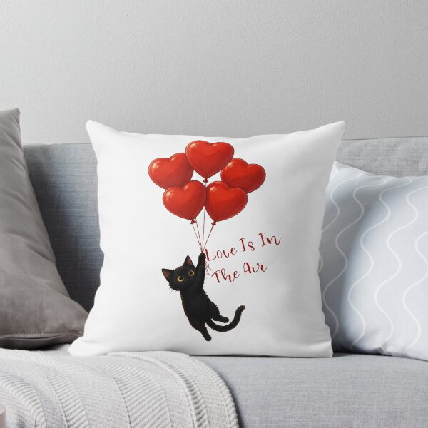 Item preview, Love Is In The Air – Cute Black Cat with Heart Balloons Valentine Design designed and sold by BlackCat Vibe.