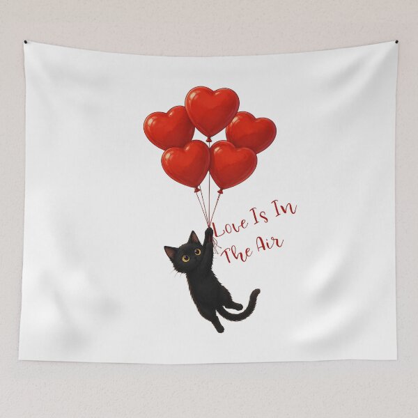 Item preview, Love Is In The Air – Cute Black Cat with Heart Balloons Valentine Design designed and sold by BlackCat Vibe.