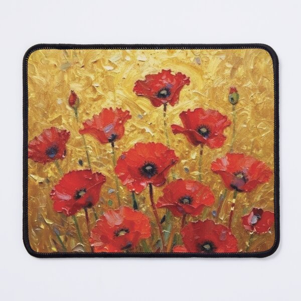 Item preview, Impasto Oil Painting of Red Poppies on Textured Gold Background designed and sold by Lucia Amaris Art.