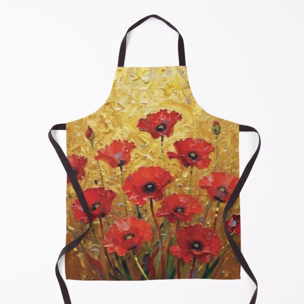 Item preview, Impasto Oil Painting of Red Poppies on Textured Gold Background designed and sold by Lucia Amaris Art.