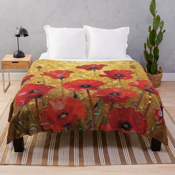 Item preview, Impasto Oil Painting of Red Poppies on Textured Gold Background designed and sold by Lucia Amaris Art.