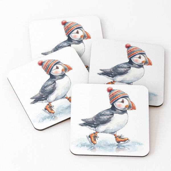 Item preview, Puffin wearing beanie ice skating designed and sold by Steele-Art.