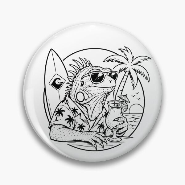 Item preview, Cool surfer iguana - black and white line drawing designed and sold by OG-CONTROL-P.