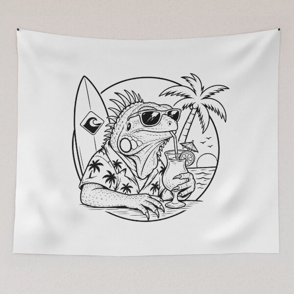 Item preview, Cool surfer iguana - black and white line drawing designed and sold by OG-CONTROL-P.