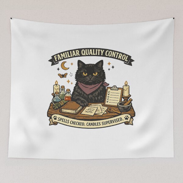 Item preview, Familiar Quality Control Black Cat Witchy Retro Design designed and sold by Concrete Coffee Studio.