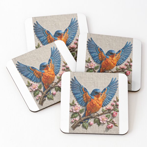 Item preview, Bluebird in Bloom Watercolor | Vibrant Blue Bird with Cherry Blossoms Botanical Art designed and sold by ViboraStudio.