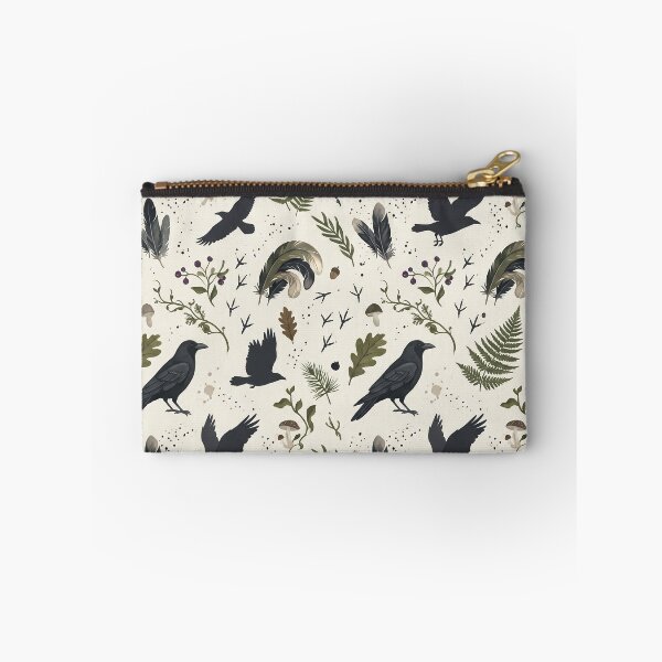 Item preview, Woodland Crow & Forest Botanical Pattern – Hand-Painted Gouache Raven Print designed and sold by OpenDreamArts.