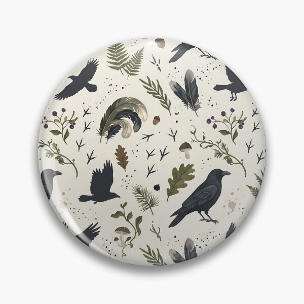 Item preview, Woodland Crow & Forest Botanical Pattern – Hand-Painted Gouache Raven Print designed and sold by OpenDreamArts.