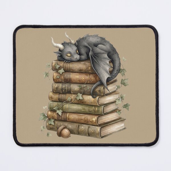 Item preview, Sleeping Black Dragon on Antique Books Dark Academia Watercolor designed and sold by GrabaHuk.