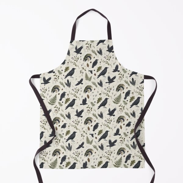 Item preview, Woodland Crow & Forest Botanical Pattern – Hand-Painted Gouache Raven Print designed and sold by OpenDreamArts.