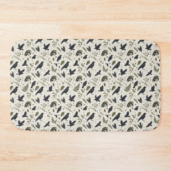 Item preview, Woodland Crow & Forest Botanical Pattern – Hand-Painted Gouache Raven Print designed and sold by OpenDreamArts.