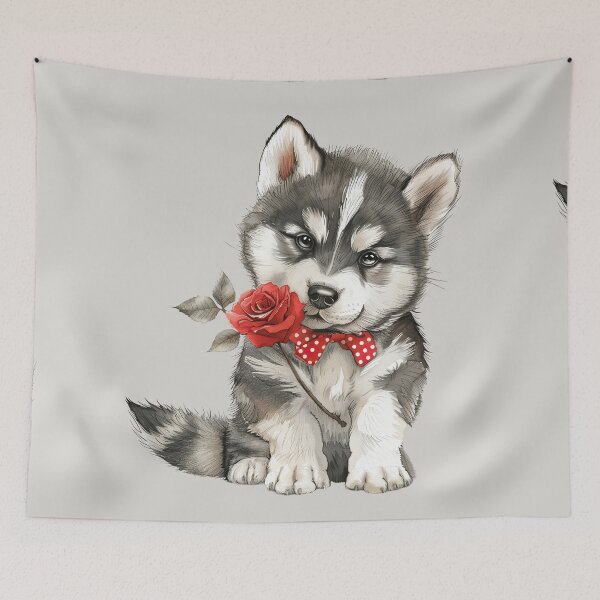 Item preview, Siberian Husky with Red Rose designed and sold by Erika Kaisersot.