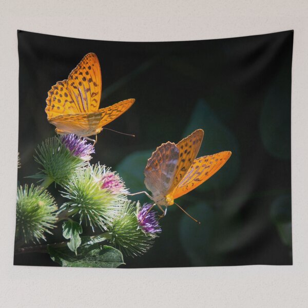 Item preview, Painted lady butterflies, Nymphalidae on purple thistle flowers color fine art photographic art print designed and sold by Jéanpaul  Ferro.