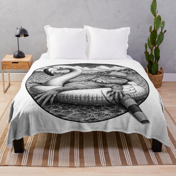 Item preview, Tropical iguana taking a nap - black and white line drawing designed and sold by OG-CONTROL-P.
