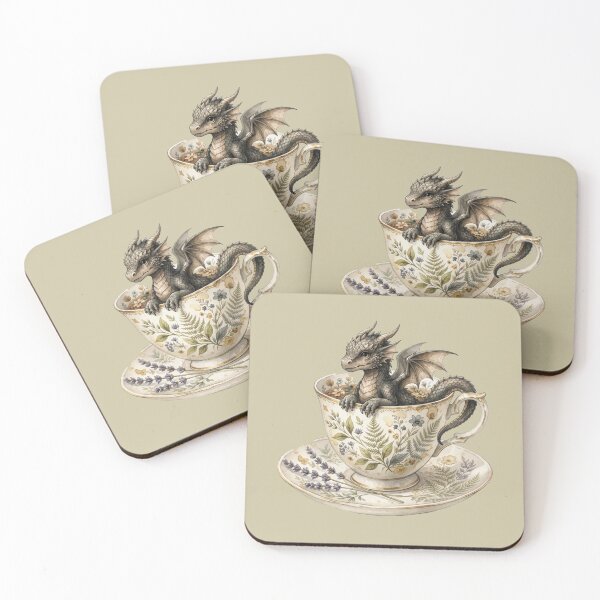 Item preview, Cozy Baby Dragon in Vintage Tea Cup Watercolor designed and sold by GrabaHuk.