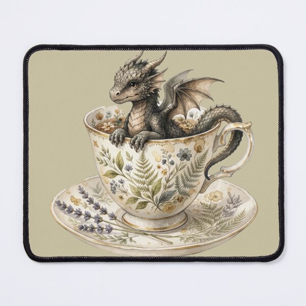 Item preview, Cozy Baby Dragon in Vintage Tea Cup Watercolor designed and sold by GrabaHuk.