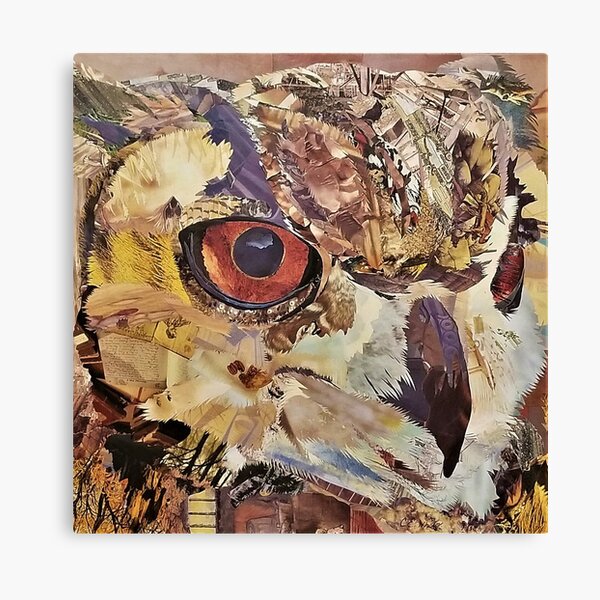 Great Horned Owl Collage Art - CE White Art Canvas Print