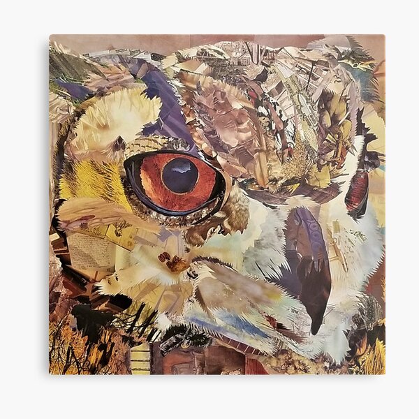 Great Horned Owl Collage Art - CE White Art Metal Print