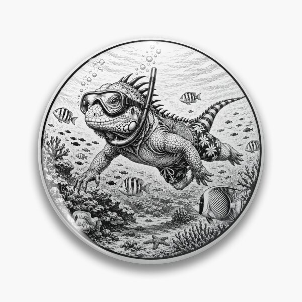 Item preview, Tropical iguana snorkeling - black and white line drawing designed and sold by OG-CONTROL-P.