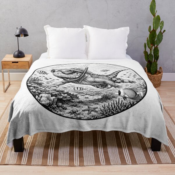 Item preview, Tropical iguana snorkeling - black and white line drawing designed and sold by OG-CONTROL-P.