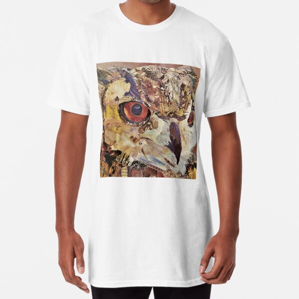 Great Horned Owl Collage Art - CE White Art Long T-Shirt