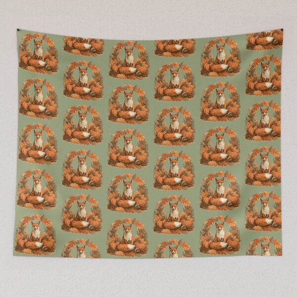Item preview, Autumn Fox with Pumpkins & Maple Leaves | Cozy Woodland Wildlife Fall Illustration designed and sold by KAM-KAM-STORE.