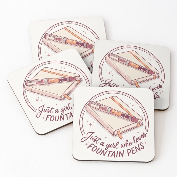 Item preview, Cute Pink Retro Fountain Pen & Journal Print – "Just a Girl Who Loves Fountain Pens" Aesthetic Art for Stationery Lovers designed and sold by Graphicarium Shop.