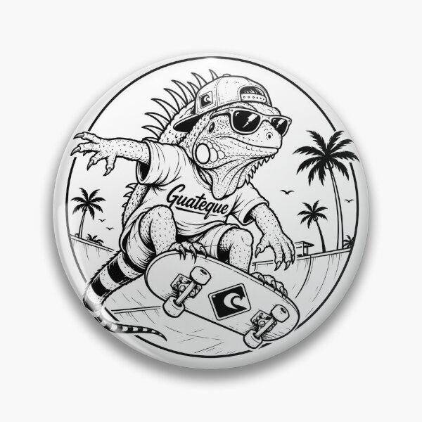 Item preview, Tropical iguana skater - black and white line drawing designed and sold by OG-CONTROL-P.