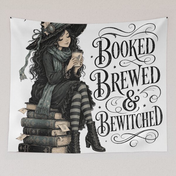 Item preview, Booked Brewed and Bewitched Witch with Books and Coffee designed and sold by KaramTshirts.
