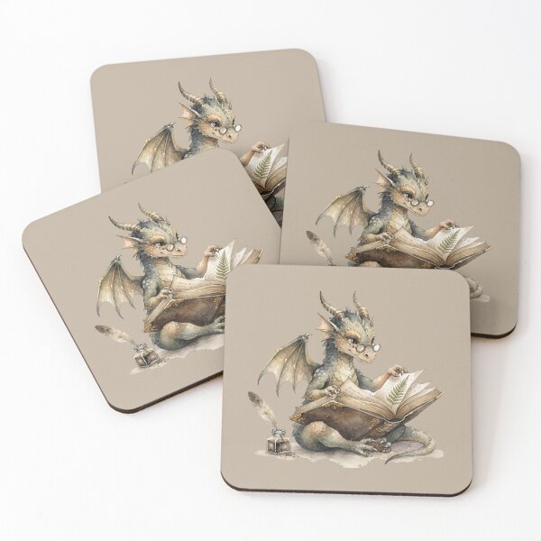 Item preview, The Scholar Dragon Reading a Vintage Book Watercolor designed and sold by GrabaHuk.