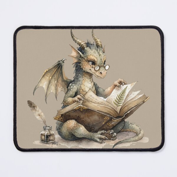 Item preview, The Scholar Dragon Reading a Vintage Book Watercolor designed and sold by GrabaHuk.