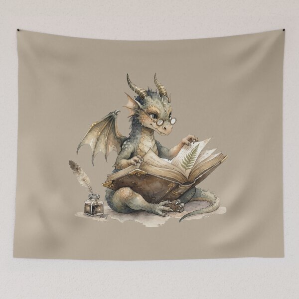 Item preview, The Scholar Dragon Reading a Vintage Book Watercolor designed and sold by GrabaHuk.